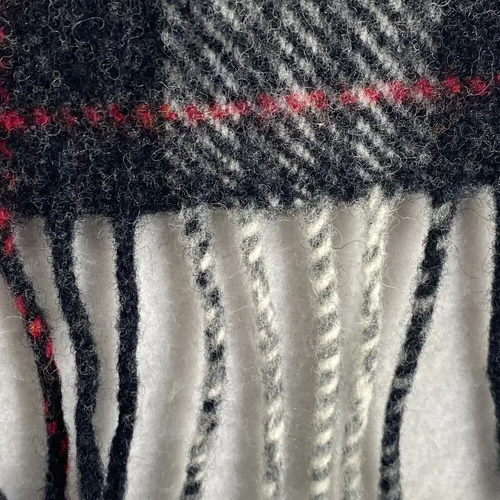 JOHN HANLY & CO FOR LL BEAN Scarf Lambswool Check Fringe Wrap Gray 11